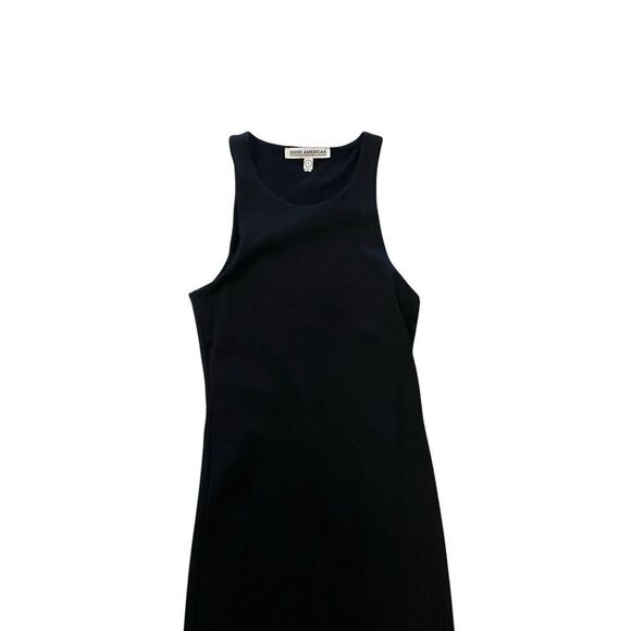 Good American Women's Ribbed Sleeveless Midi Bodycon Tank Dress Black Size 1 - Picture 2 of 5